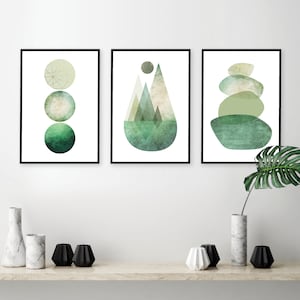 Gallery wall printables, Downloadable Wall prints, Scandinavian set of 3 green, Set of 3 prints, Wall prints set, Gallery wall set green