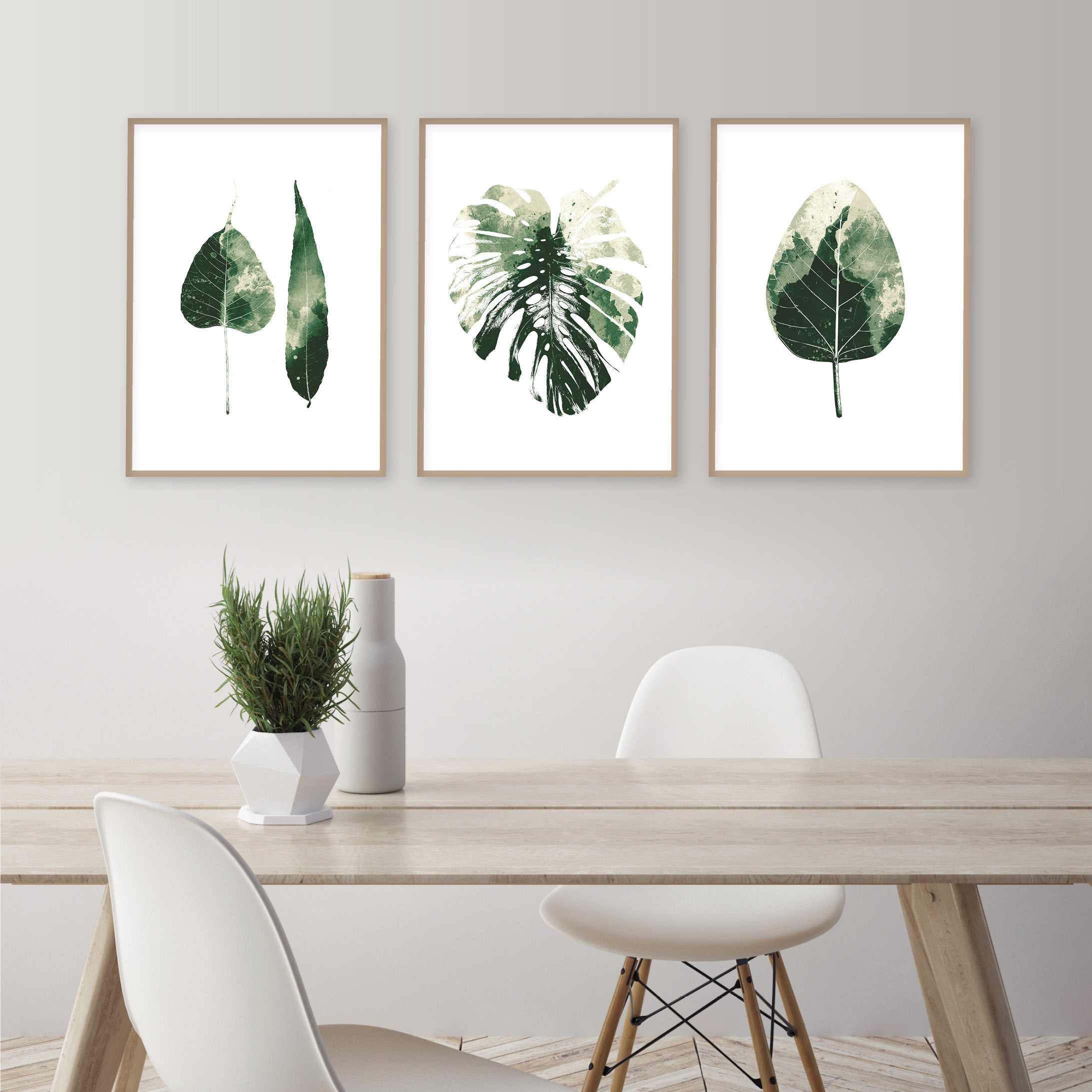 Downloadable Set of 3 Botanical Leaf Prints Printable Wall Art Green ...