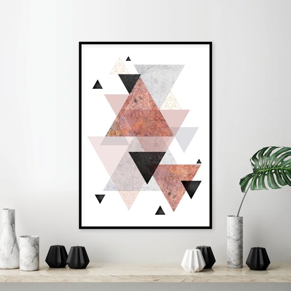 Printable Scandinavian Geometric Wall Art Blush Pink Grey Black And Rose Gold Large Poster Geometrical Decor Instant