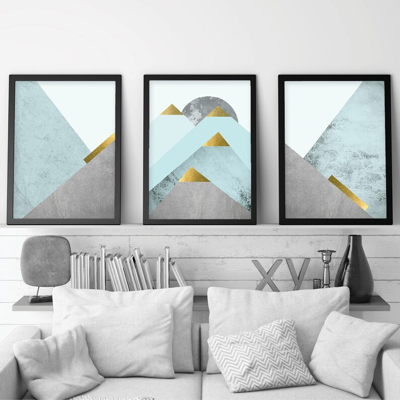 Printable Art Set Downloadable Prints Teal Gold Wall Art Etsy