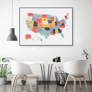 Printable US Map Poster Happy Colors Downloadable Large Dorm - Etsy ...