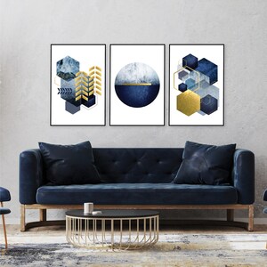 Printable art, Set of 3, Navy gold downloadable prints, Trio matching geometric art, Scandinavian Printable, Minimalist Poster, Trending Now image 5