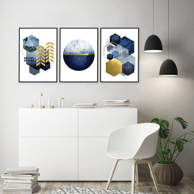 Printable art, Set of 3, Navy gold downloadable prints, Trio matching geometric art, Scandinavian Printable, Minimalist Poster, Trending Now image 9