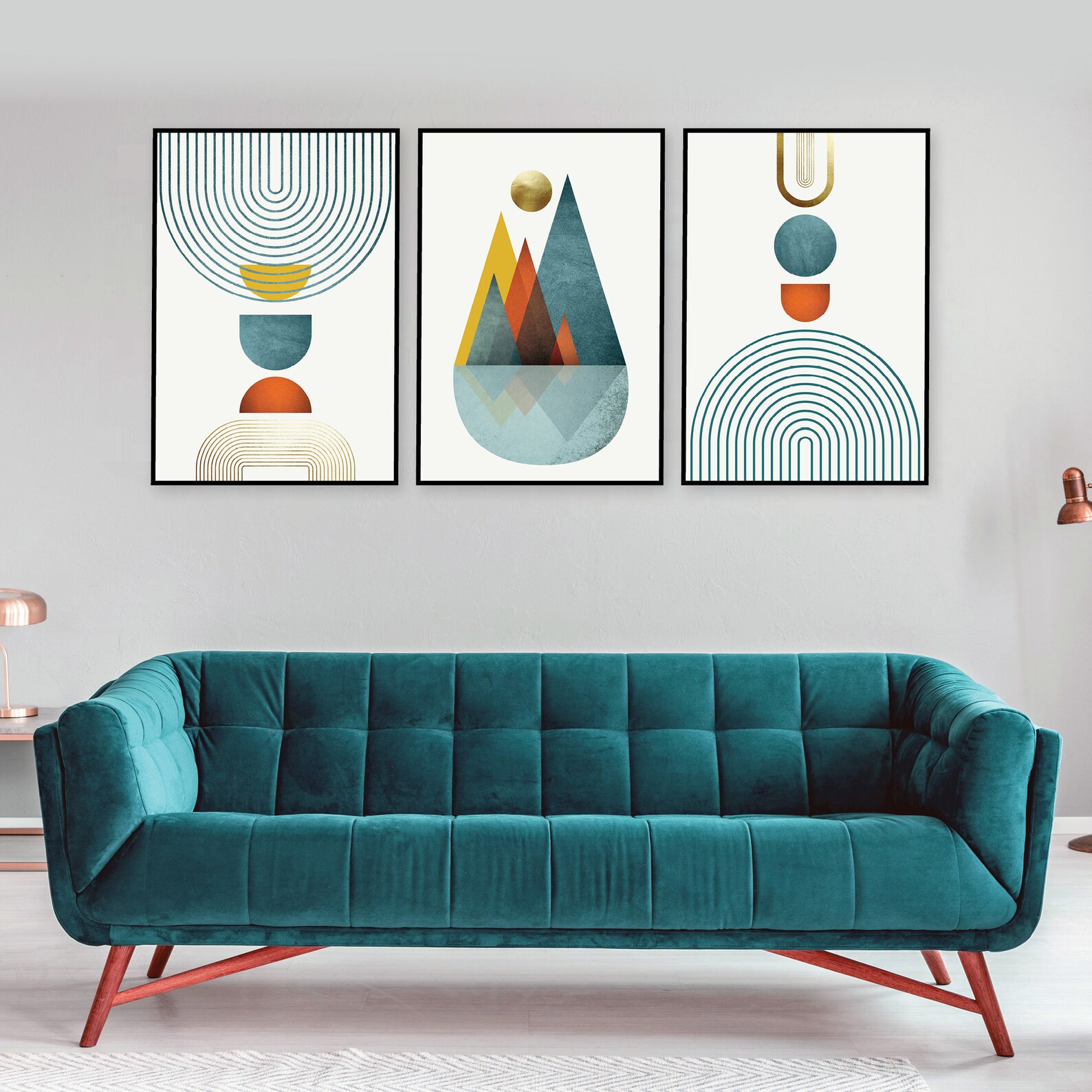 Printable Burnt Orange Teal Gold Wall Art Art Set of 3 Mid Etsy Australia
