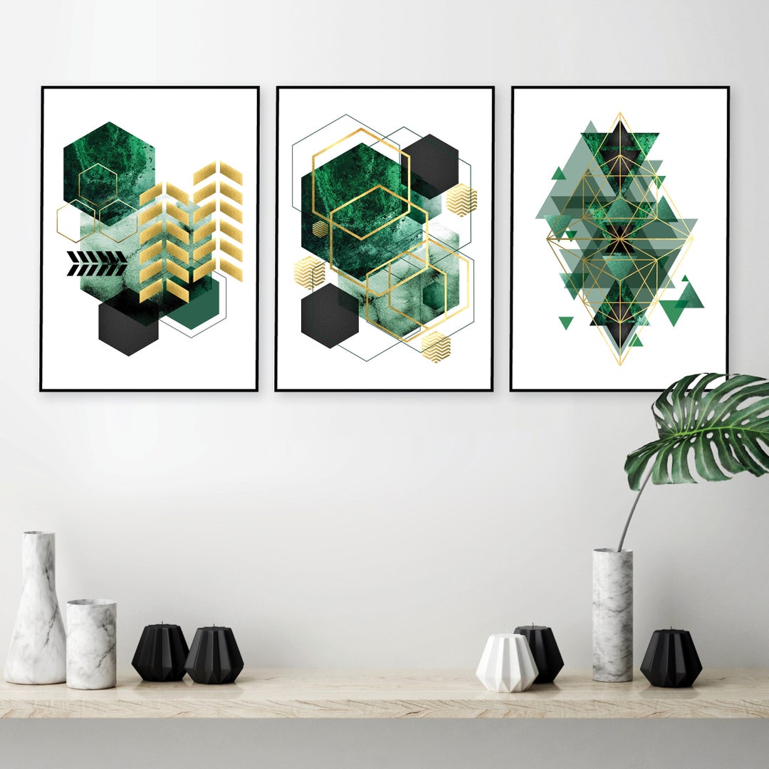 Emerald Green Geometric Downloadable Art Green Gold - Etsy