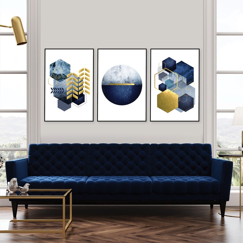 Printable art, Set of 3, Navy gold downloadable prints, Trio matching geometric art, Scandinavian Printable, Minimalist Poster, Trending Now image 4