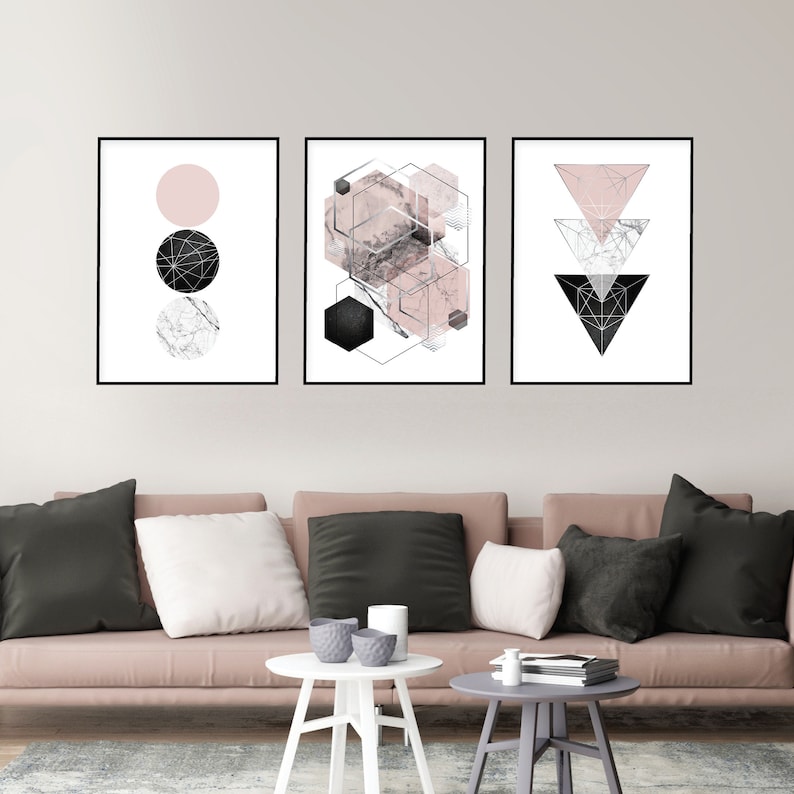 Set of 3 downloadable blush pink grey silver geometric