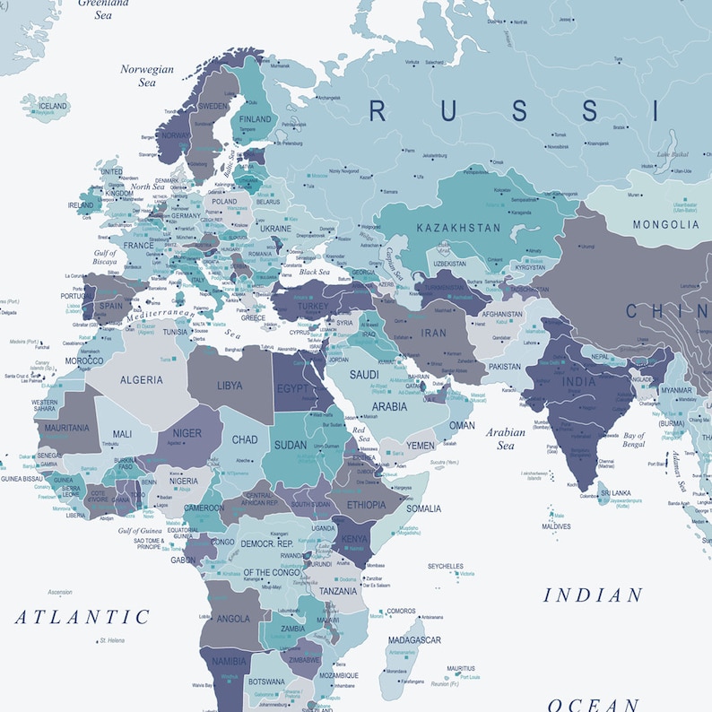extra large printable world map in blue xl downloadable