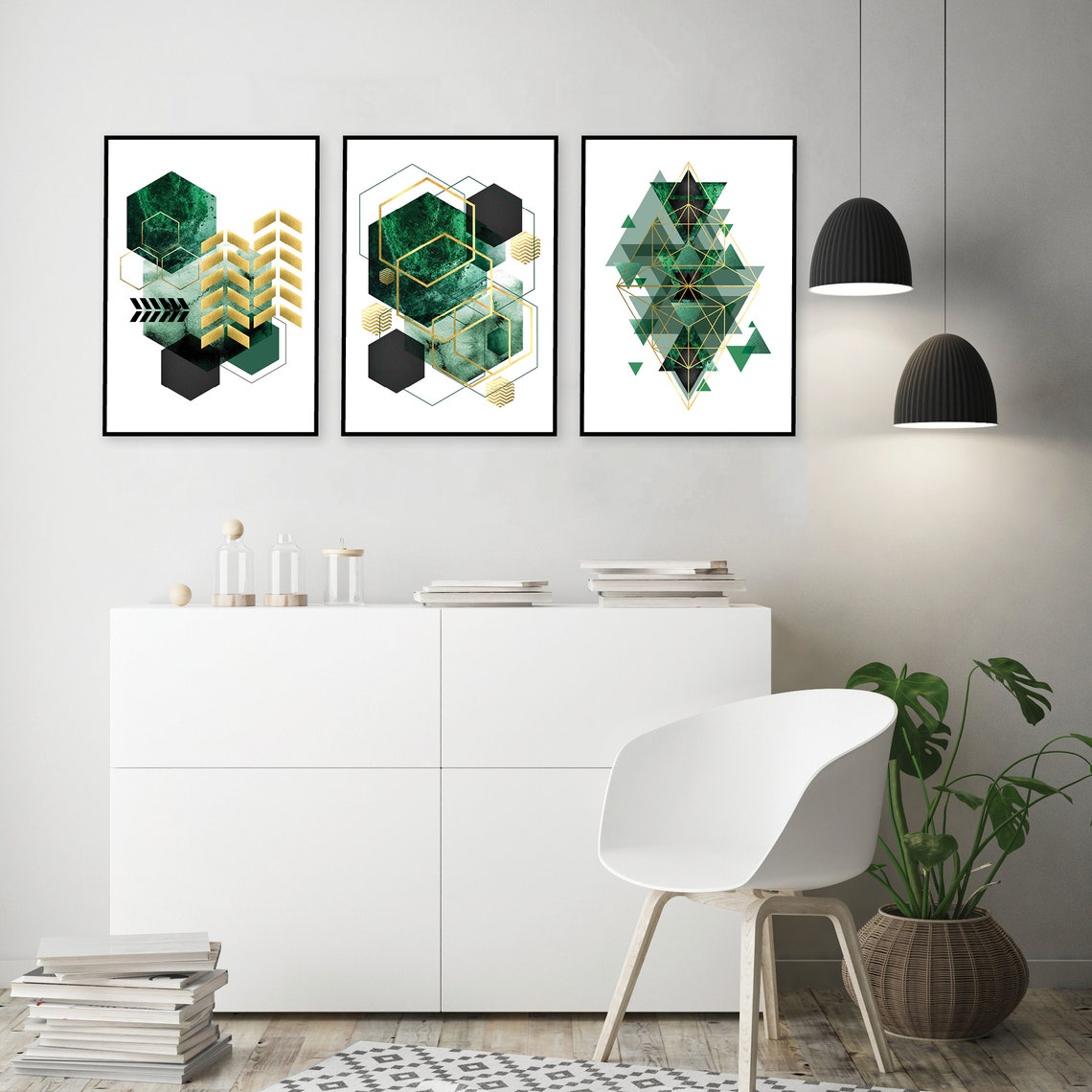 Emerald Green Geometric Downloadable Art Green Gold - Etsy