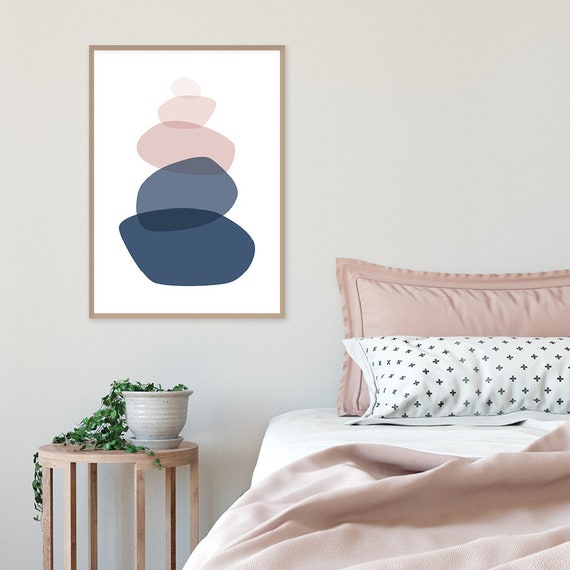 Downloadable Print Navy Blush Blush Pink Blush Navy Bedroom Decor Printable Art Scandinavian Print Scandinavian Art Balancing Stones