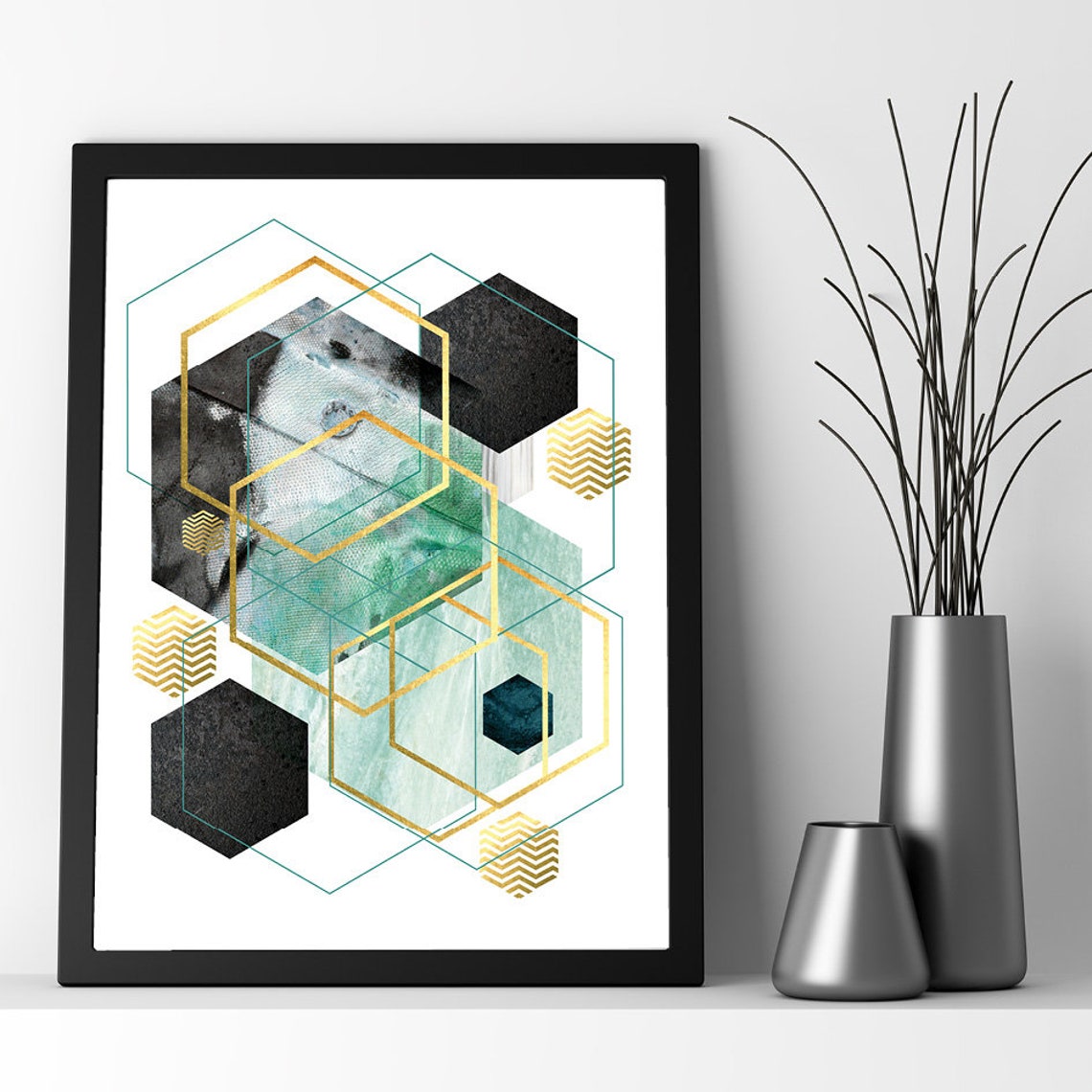 Downloadable Prints Teal Wall Art Printable Wall Art Gold - Etsy