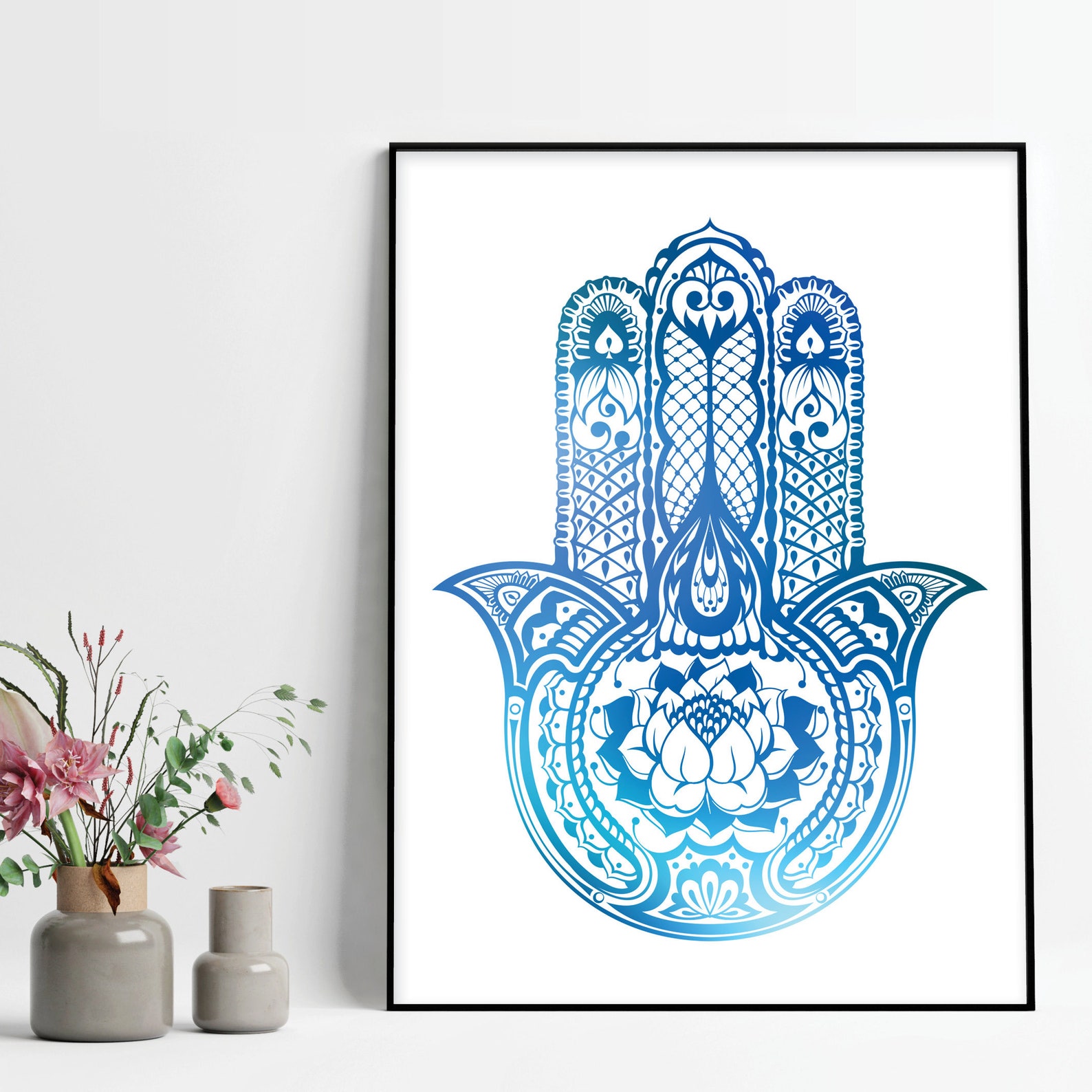 Downloadable Blue Hamsa Print Printable Hamsa Wall Art Boho - Etsy