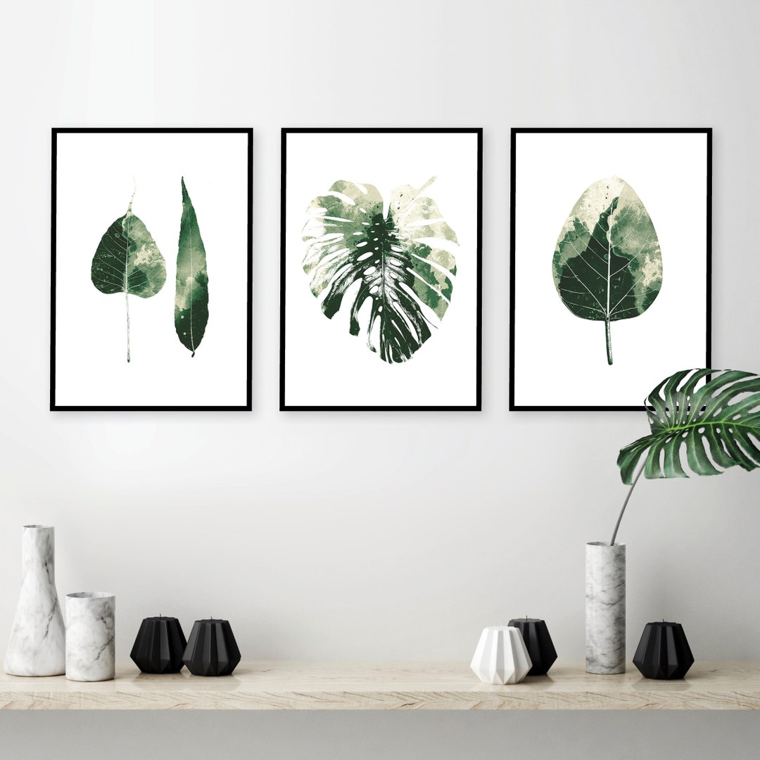Downloadable Set of 3 Botanical Leaf Prints Printable Wall Art Green ...