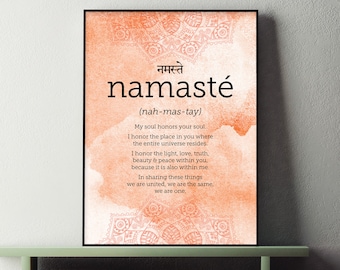 Namaste Mandala Art Print | Orange Boho Decor (Digital Download)