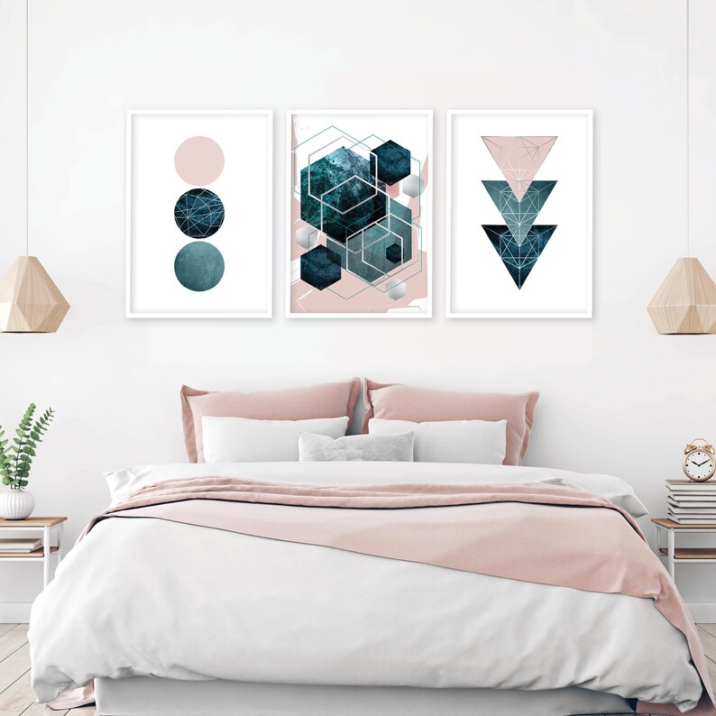 Teal Blush Pink Silver Printable Wall Art Digital Download Etsy