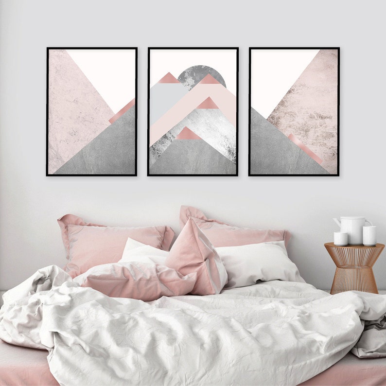 Printable art Downloadable prints Set of 3 Mountains Blush