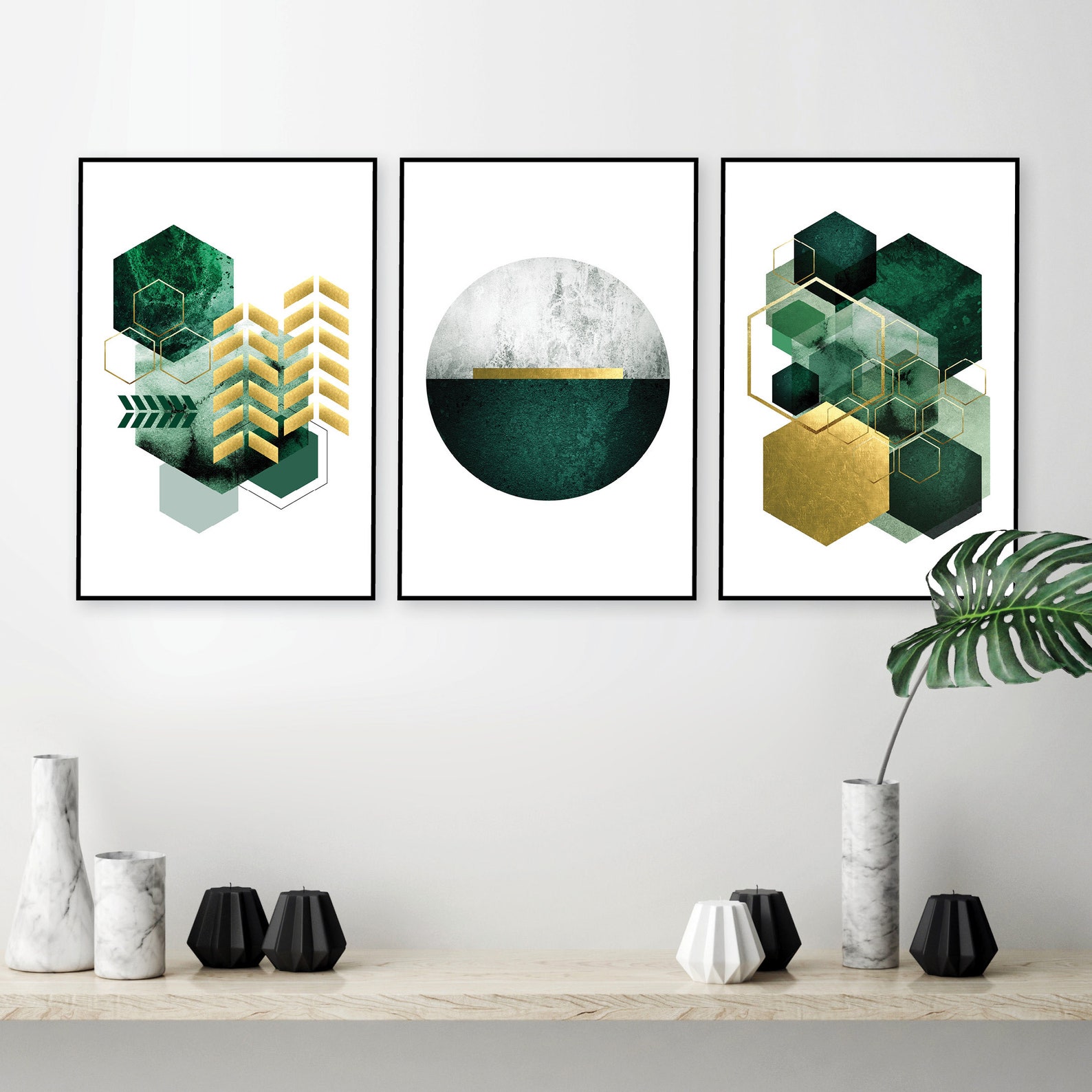 Emerald Green Geometric Downloadable Art Green Gold | Etsy