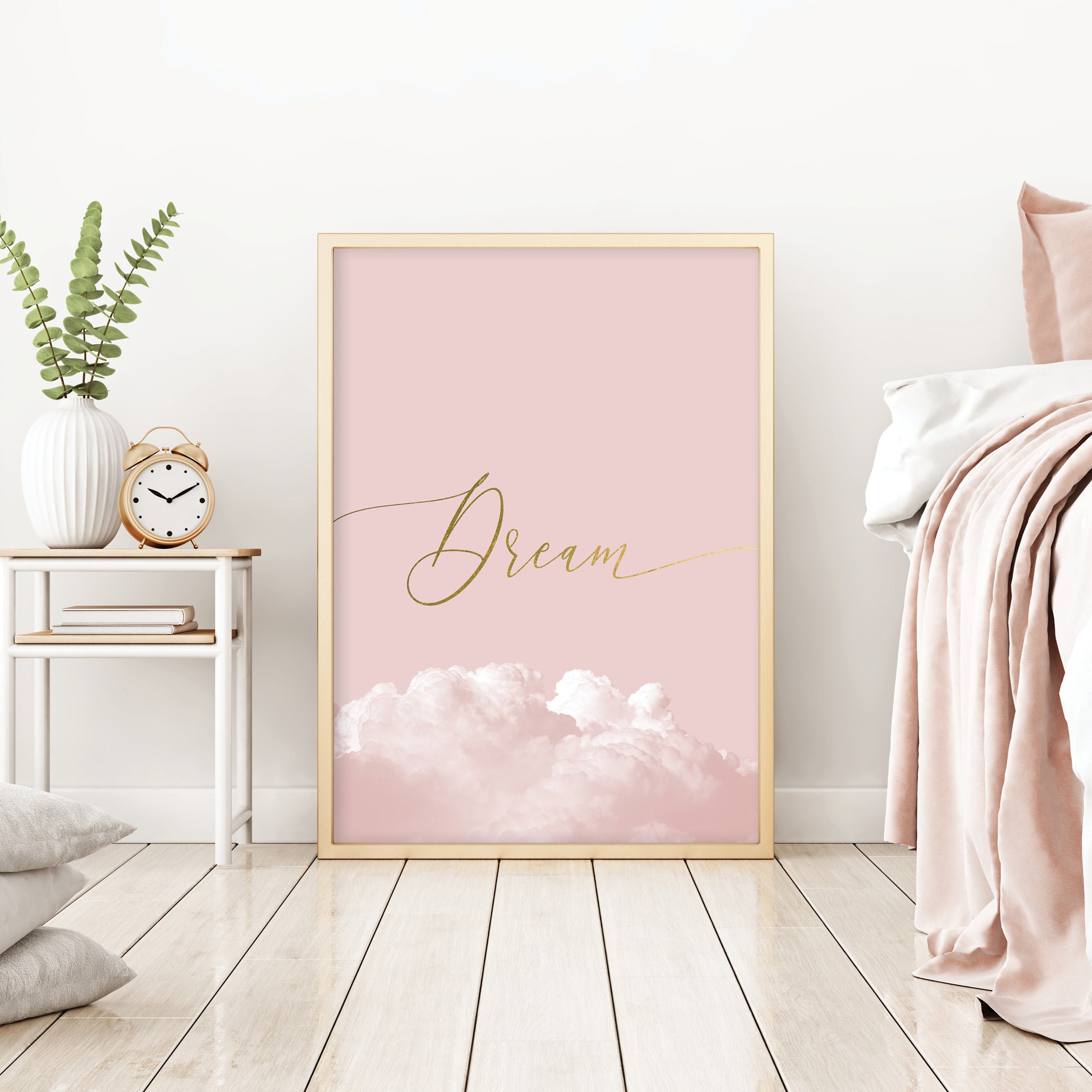 Blush Pink and Gold Bedroom Wall Decor Printable Dream Poster Pink Bedroom Wall  Art Downloadable Scandi Print Dusky Pink Clouds Art Download - Etsy | Poster