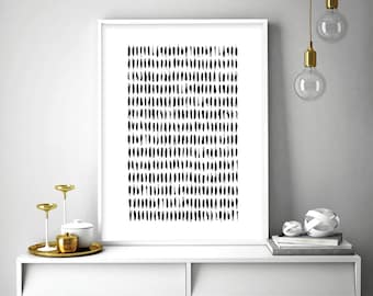 Downloadable art print Scandinavian printable Modern minimalist Black White Monochrome Brushstrokes Poster Wall Decor Affiche Scandi Digital