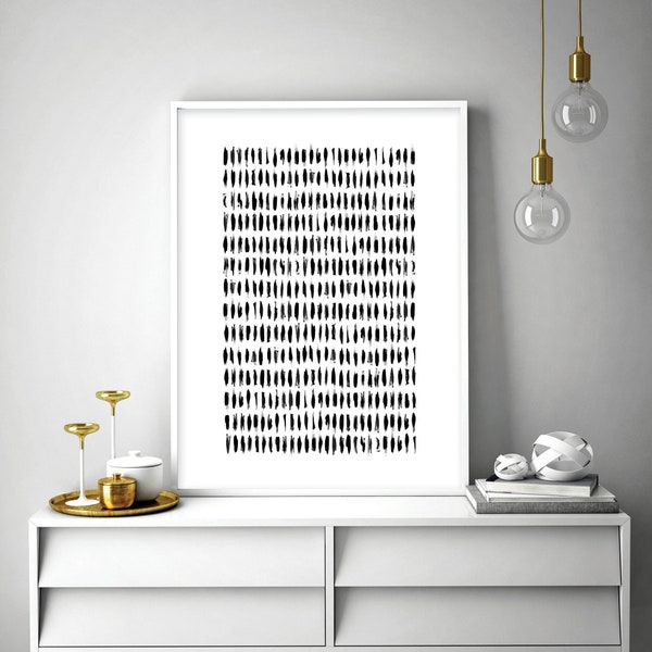 Downloadable art print Scandinavian printable Modern minimalist Black White Monochrome Brushstrokes Poster Wall Decor Affiche Scandi Digital