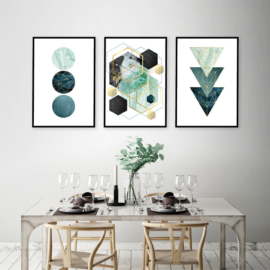 Downloadable Prints Teal Wall Art Printable Wall Art Set Gold - Etsy