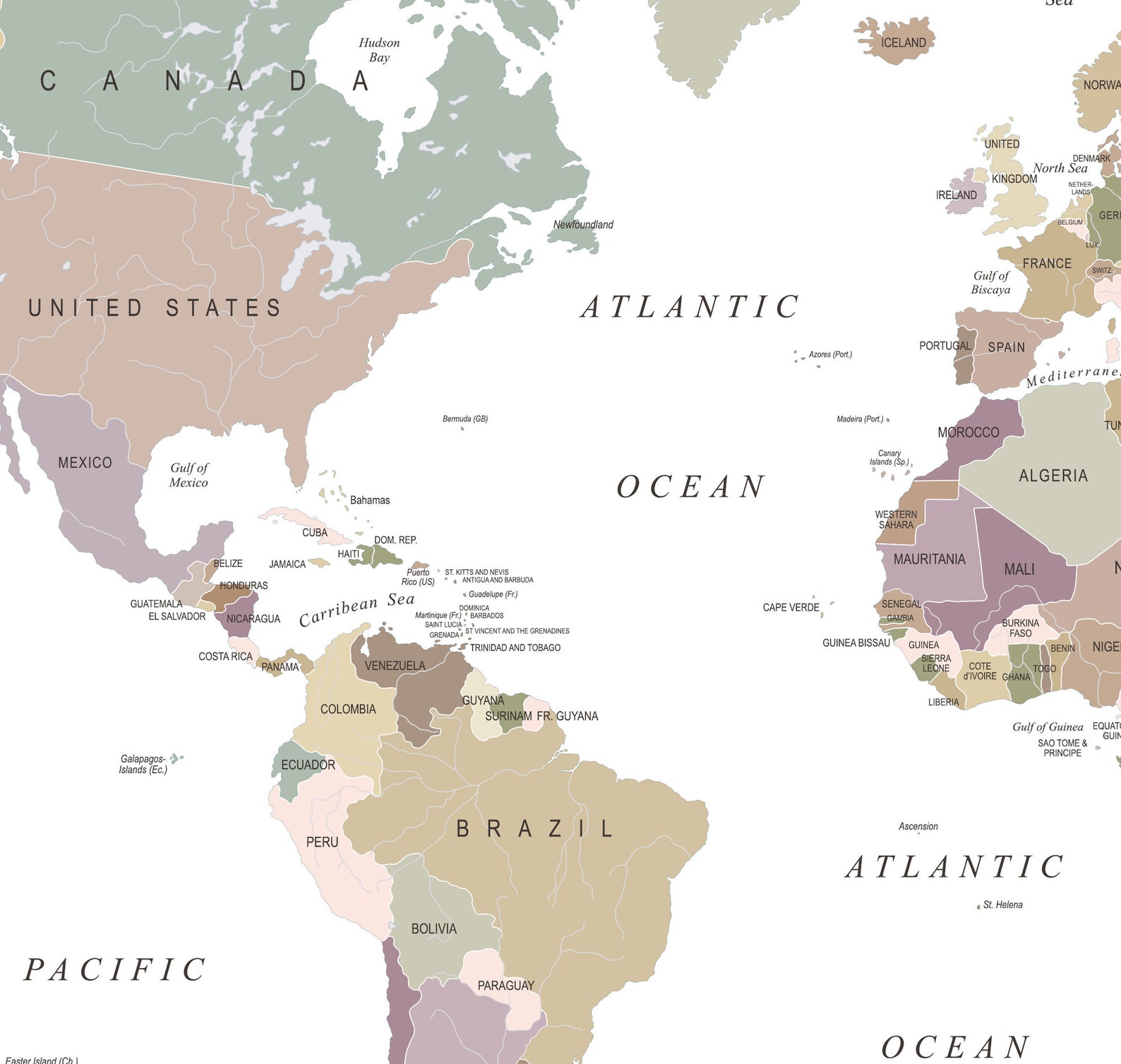 Small World Map Printable Poster Warm Neutral Colors Etsy Australia