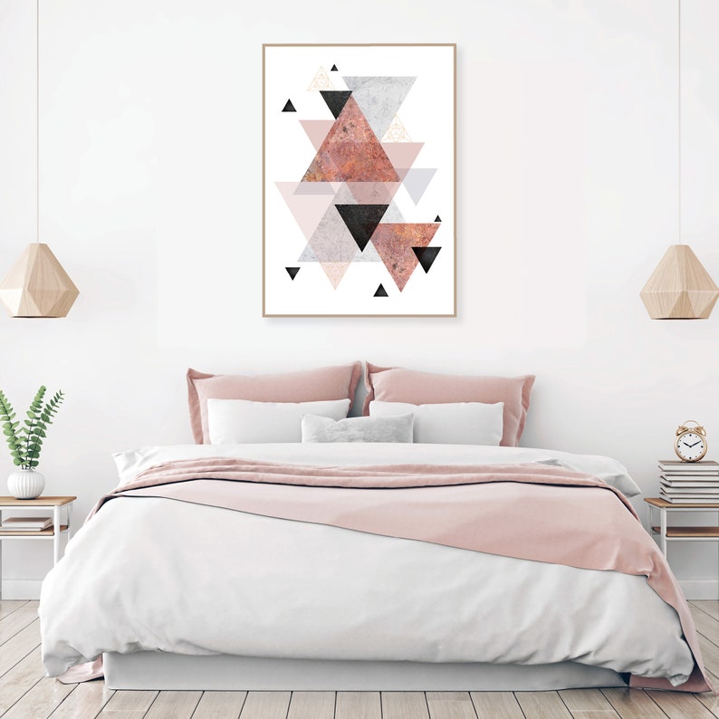 Printable scandinavian geometric wall art blush pink grey black and rose gold Large poster download geometrical wall decor Instant download image 4