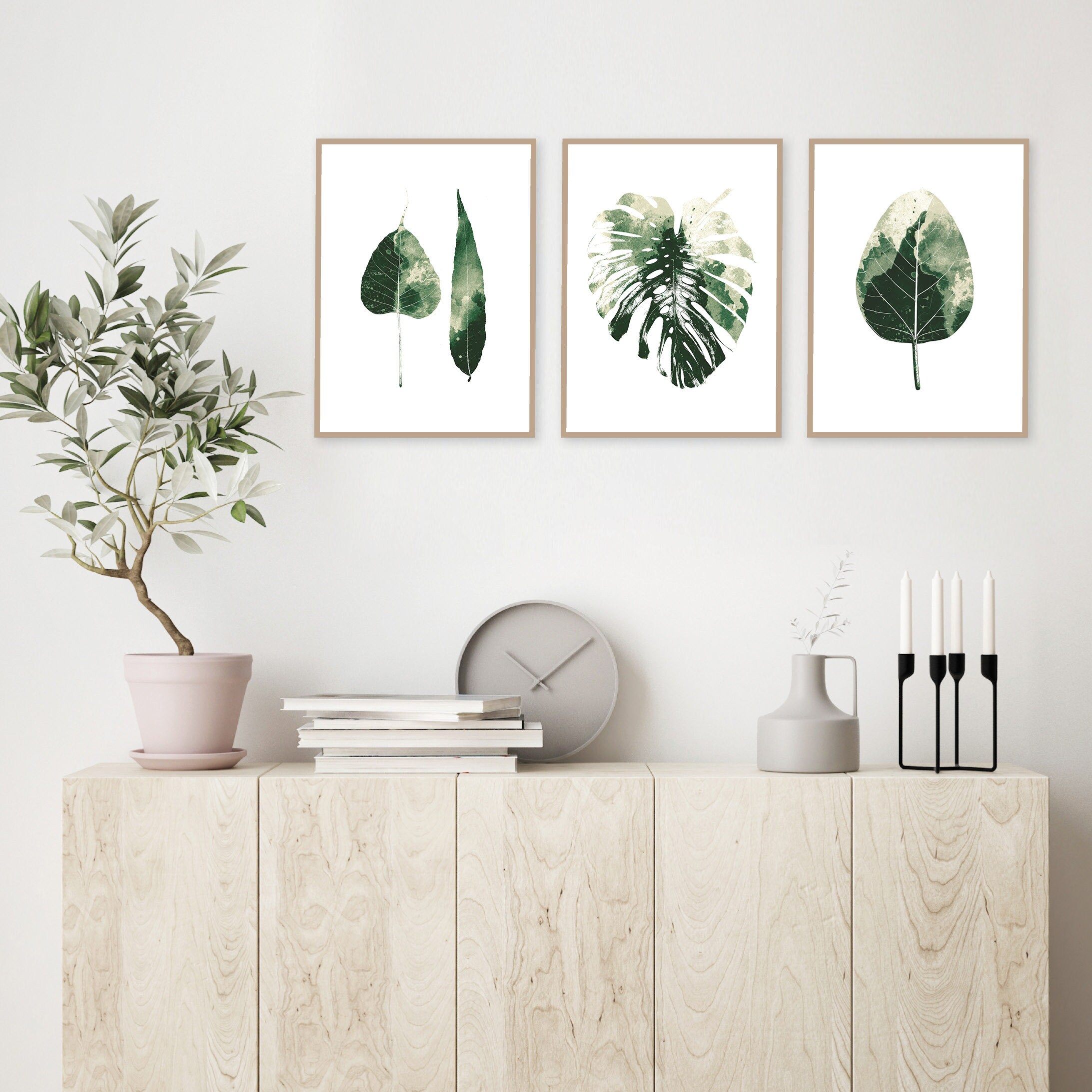 Downloadable Set of 3 Botanical Leaf Prints Printable Wall Art Green ...