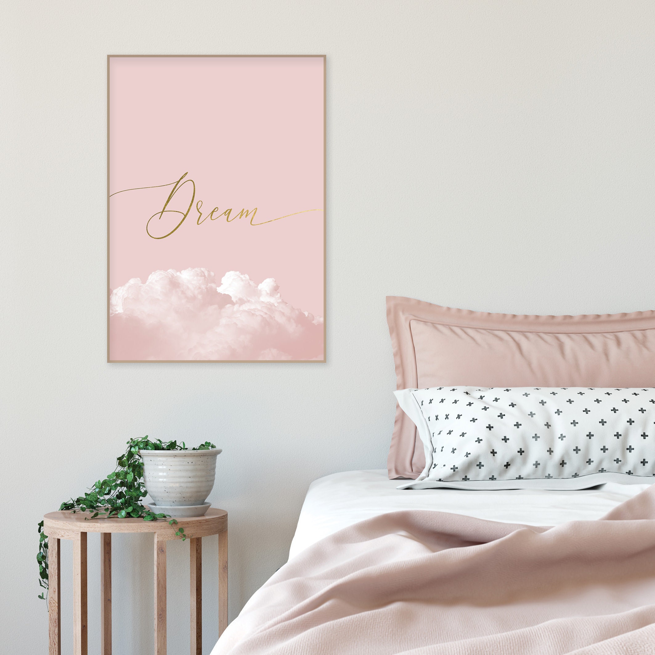 Blush Pink and Gold Bedroom Wall Decor Printable Dream Poster Etsy Australia