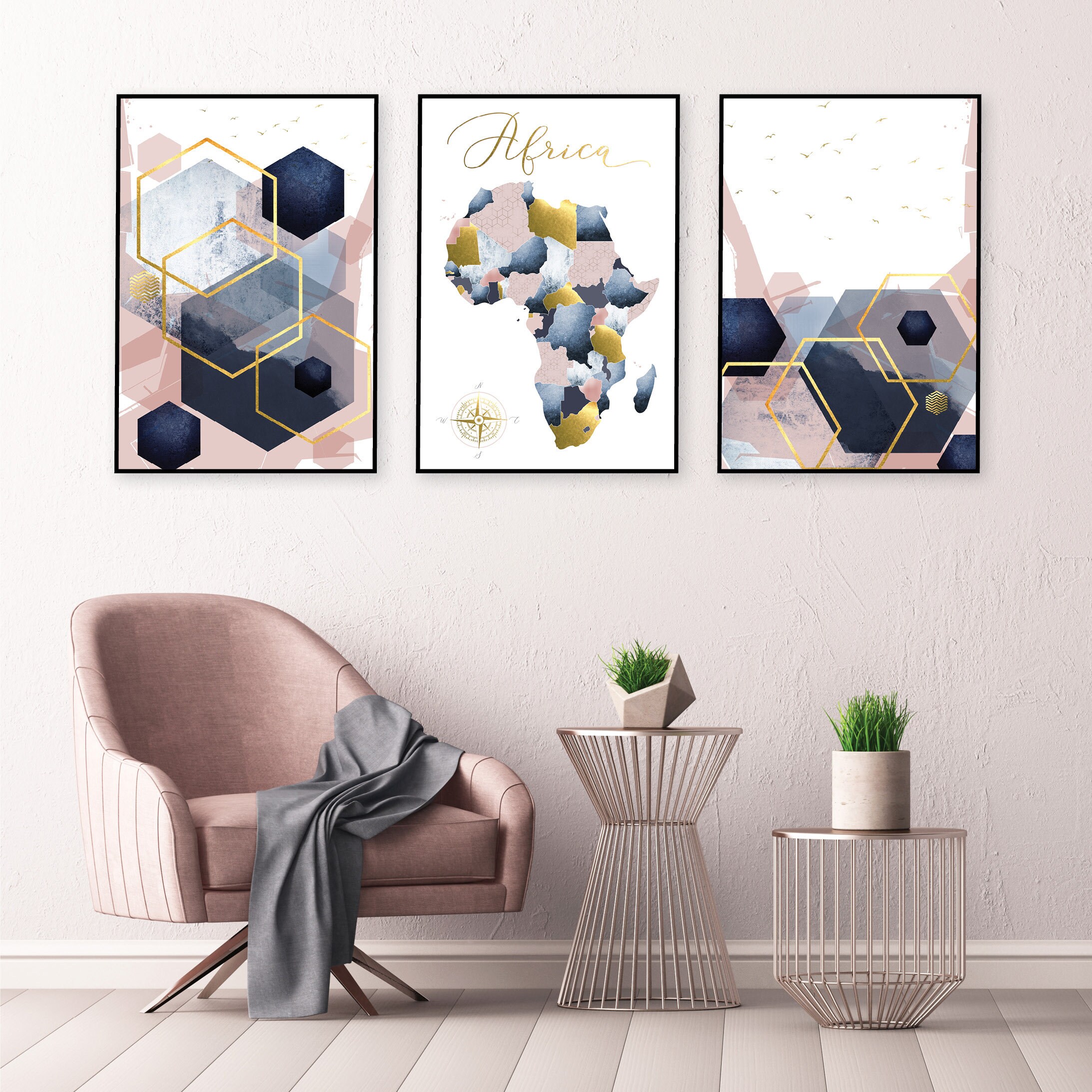 Custom Map of Africa Set of 3 Printable Geometric Art Modern | Etsy