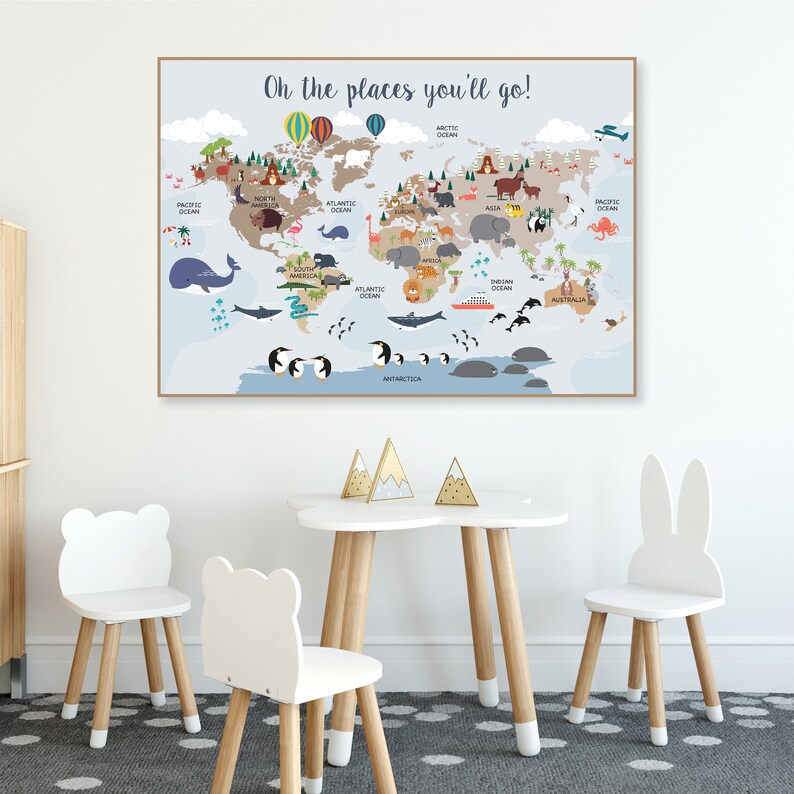 Printable World Map Nursery Poster Downloadable Playroom Etsy Australia