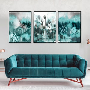 Set of 3, Turquoise teal downloadable prints, Printable wall art abstract, Digital download watercolor prints, Printable abstract art teal