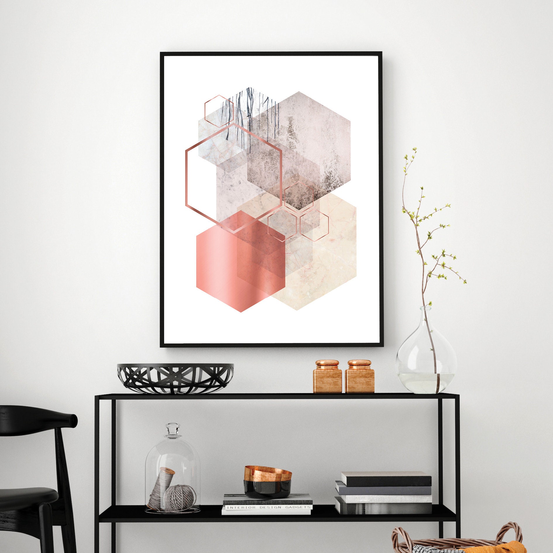Copper pink beige abstract geometric printable Scandinavian | Etsy