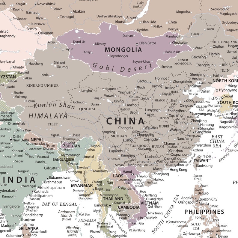 Highly Detailed Printable World Map Poster in Muted Neutral Etsy