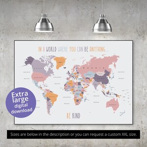 Extra large World map digital download, Printable world map 7ft x 5ft, XL world map poster print, High resolution jpeg image file