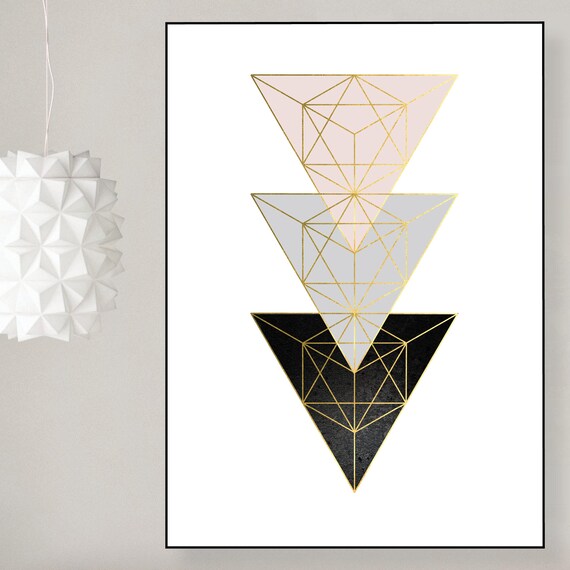 Blush pink grau schwarz gold minimalist druckbares Poster Heilige Geometrie  Dreieck elegante Wand Kunst Skandinavisches modernes Design altrosa