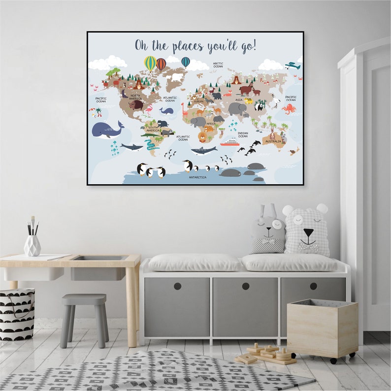 Printable World Map Nursery Poster Downloadable Playroom Etsy Australia