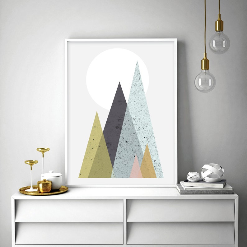 Downloadable Mountain Print, Mountain Printable Art, Mid Century, Scandinavian, Minimalist, Mountains, Modern, Print, Art, Living room art image 2