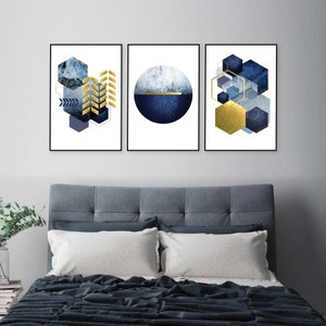 Printable art, Set of 3, Navy gold downloadable prints, Trio matching geometric art, Scandinavian Printable, Minimalist Poster, Trending Now image 7