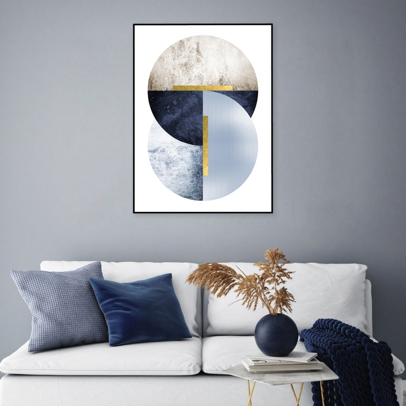 Modern Blue Geometric Wall Art Download Scandi Minimalist Etsy UK