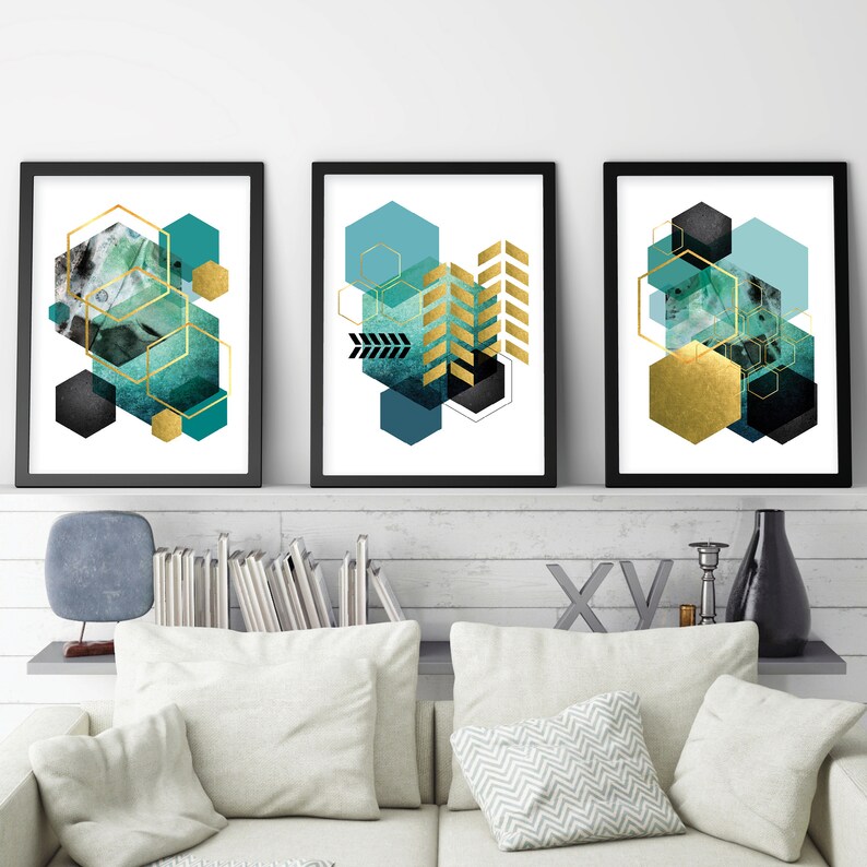 Printable Art Set Teal Gold Wall Art Turquoise Aqua | Etsy