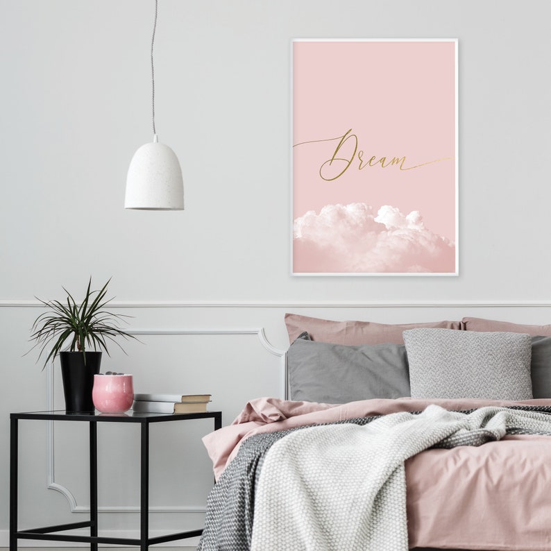 Blush Pink and Gold Bedroom Wall Decor Printable Dream Poster Etsy