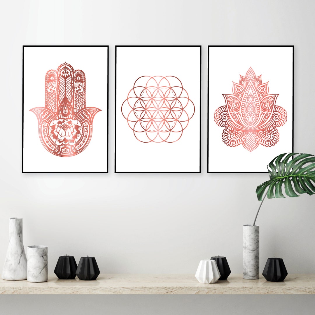 Downloadable Prints, Flower of Life Printable, Rose Gold Wall Art, Yoga ...