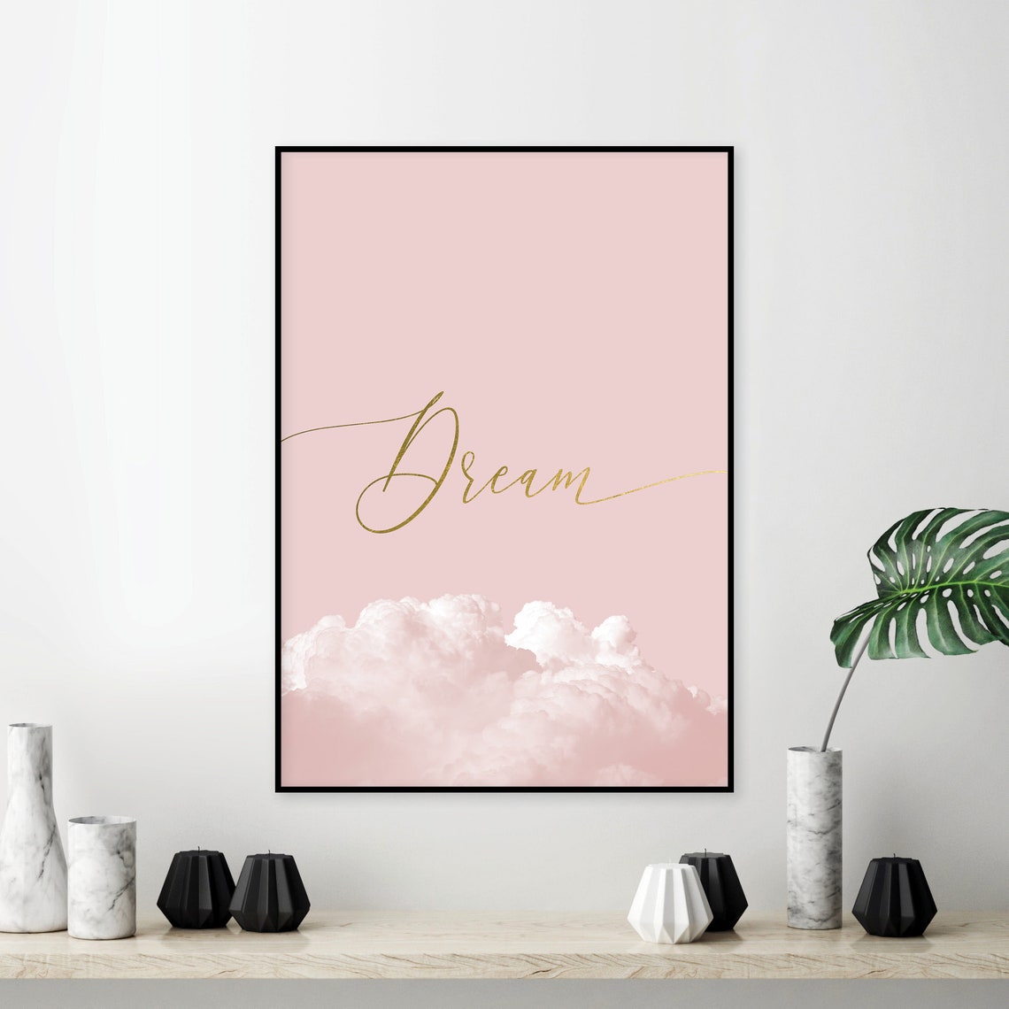 Blush Pink and Gold Bedroom Wall Decor Printable Dream Poster Etsy