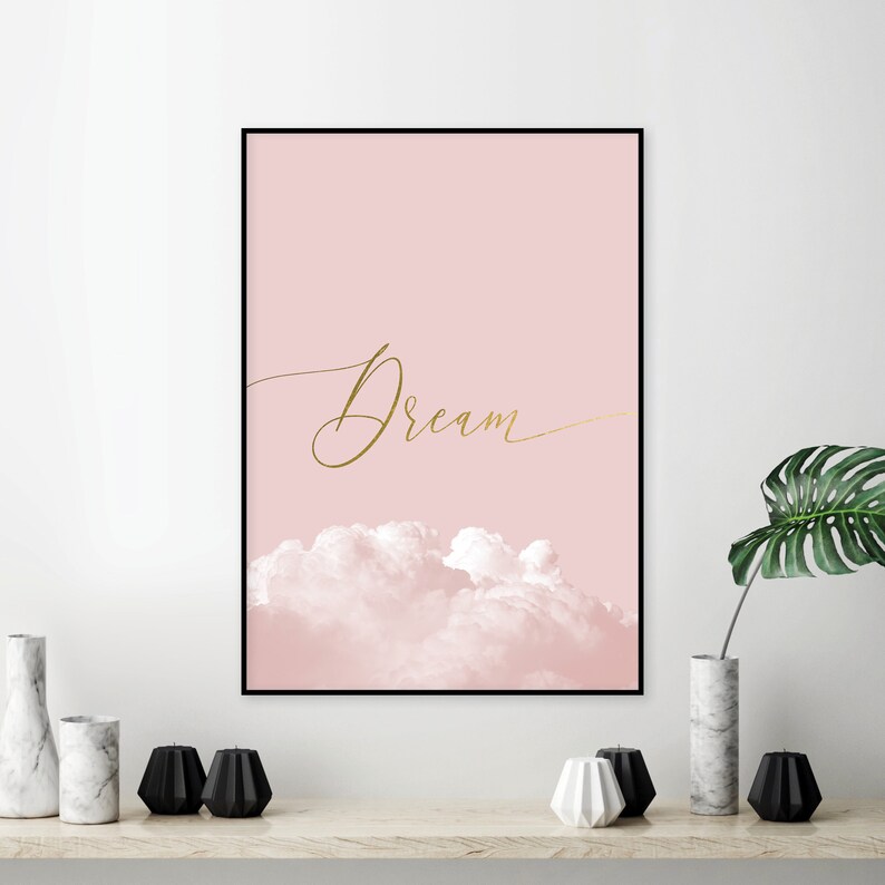 Blush Pink and Gold Bedroom Wall Decor Printable Dream Poster Etsy
