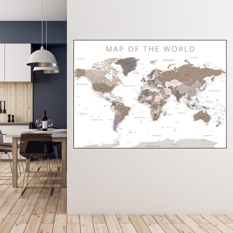 Detailed World Map Poster, Muted Neutral Colors (digital Download) - Etsy