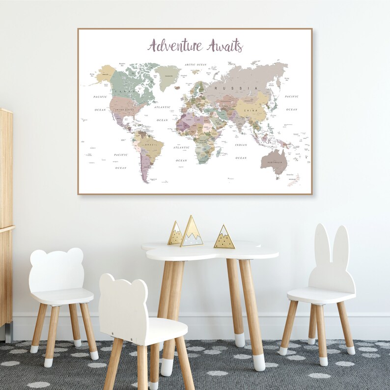 Printable World Map Nursery Poster Downloadable Playroom - Etsy Australia