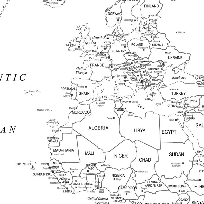 Extra Large Printable World Map Detailed Map of the World in - Etsy ...