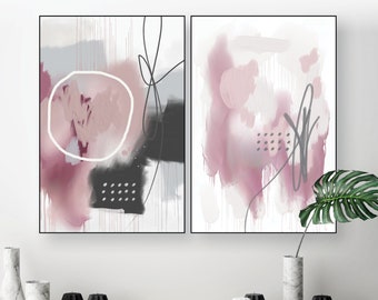 Printable set of 2, Blush pink grey wall art,  Abstract wall art poster, Elegant stylish, Statement art, Modern downloadable prints