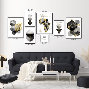Gallery Wall Printable Set, Downloadable Picture Wall, Black Grey Gold ...